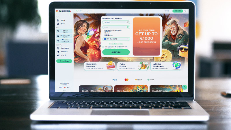 Dailyspins casino hovedside p&aring; notebook-sk&aelig;rmen