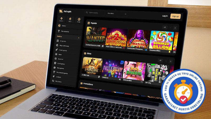 Fairspin Casino hovedside p&aring; den b&aelig;rbare computersk&aelig;rm