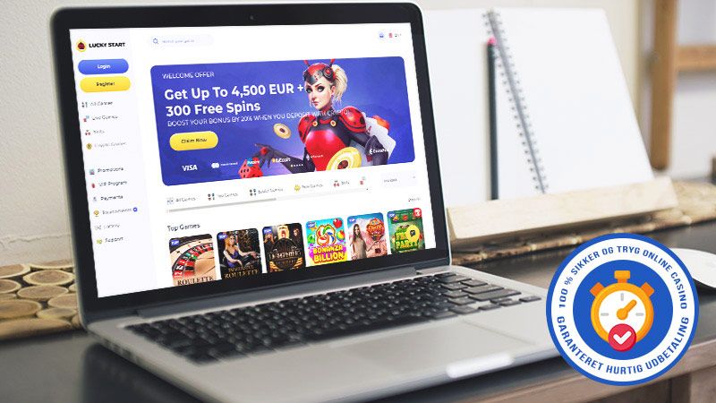 Luckystart Casino hovedside p&aring; den b&aelig;rbare computersk&aelig;rm