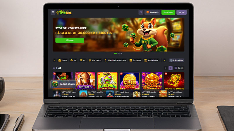 Spinline Casino hovedside p&aring; den b&aelig;rbare computersk&aelig;rm