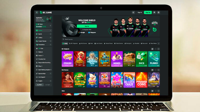 BC.Game Casino hovedside p&aring; den b&aelig;rbare computersk&aelig;rm