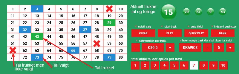 Online keno - hovedregler