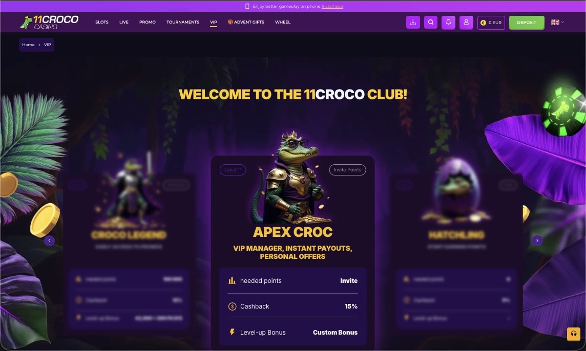 VIP program p&aring; 11Croco Casino