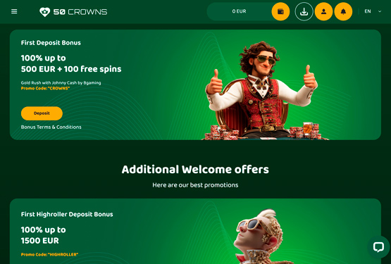 Bonusser og kampagner p&aring; 50crowns Casino