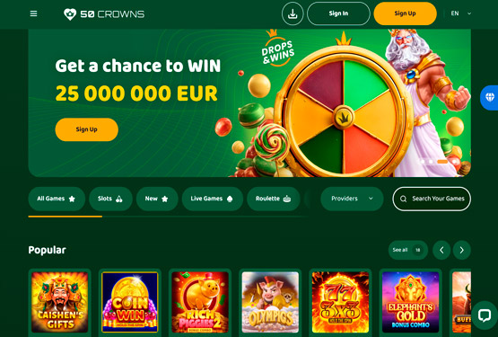 Hovedside p&aring; 50crowns Casino Site