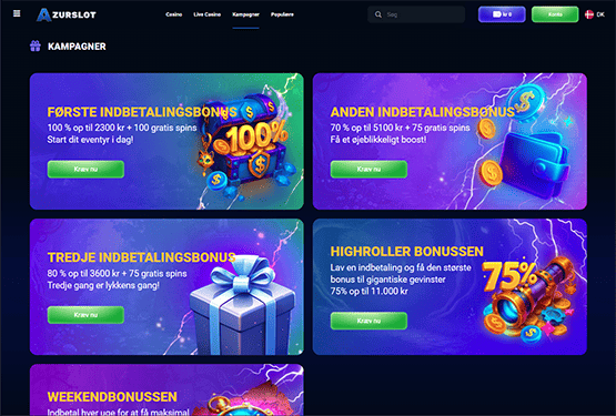 Bonusser og kampagner p&aring; Azurslot Casino