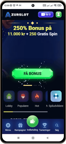 Azurslot Casino Hovedside p&aring; Mobilsk&aelig;rm