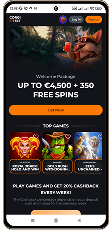 Corgibet Casinos Hovedside p&aring; Mobilsk&aelig;rm
