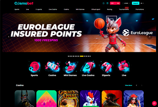 Hovedside p&aring; CosmoBet Casino Site