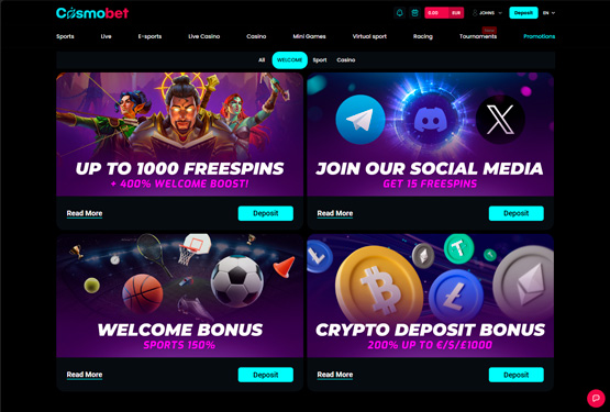 Bonusser og kampagner p&aring; CosmoBet Casino