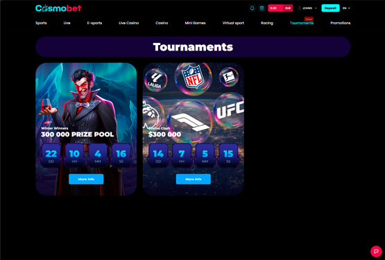 Turneringer p&aring; CosmoBet Casino