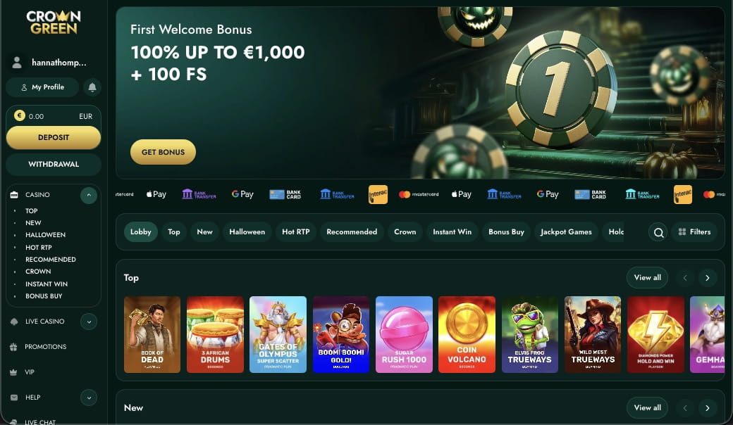 Hovedside p&aring; Crowngreen Casino Site