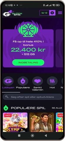 Glitchspin Casinos Hovedside p&aring; Mobilsk&aelig;rm