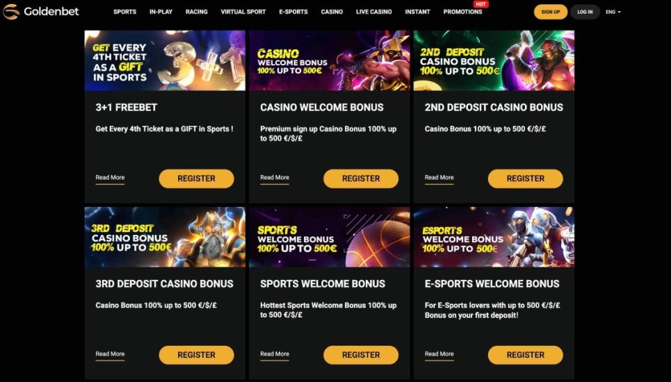 Bonussiden p&aring; GoldenBet Casino-webstedet