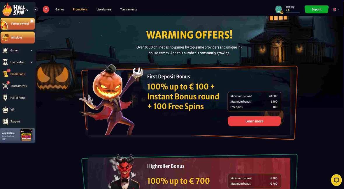 Bonusser og kampagner p&aring; Hellspin Casino