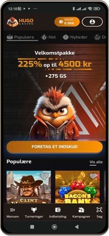 Hugo Casinos Hovedside p&aring; Mobilsk&aelig;rm