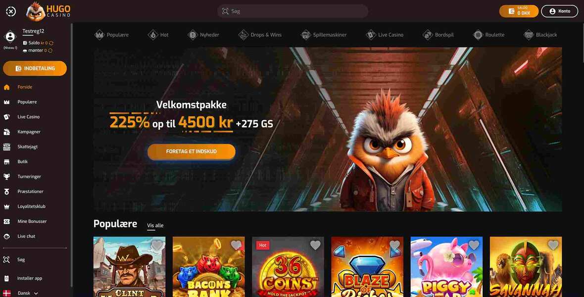 Hovedside p&aring; Hugo Casino Site