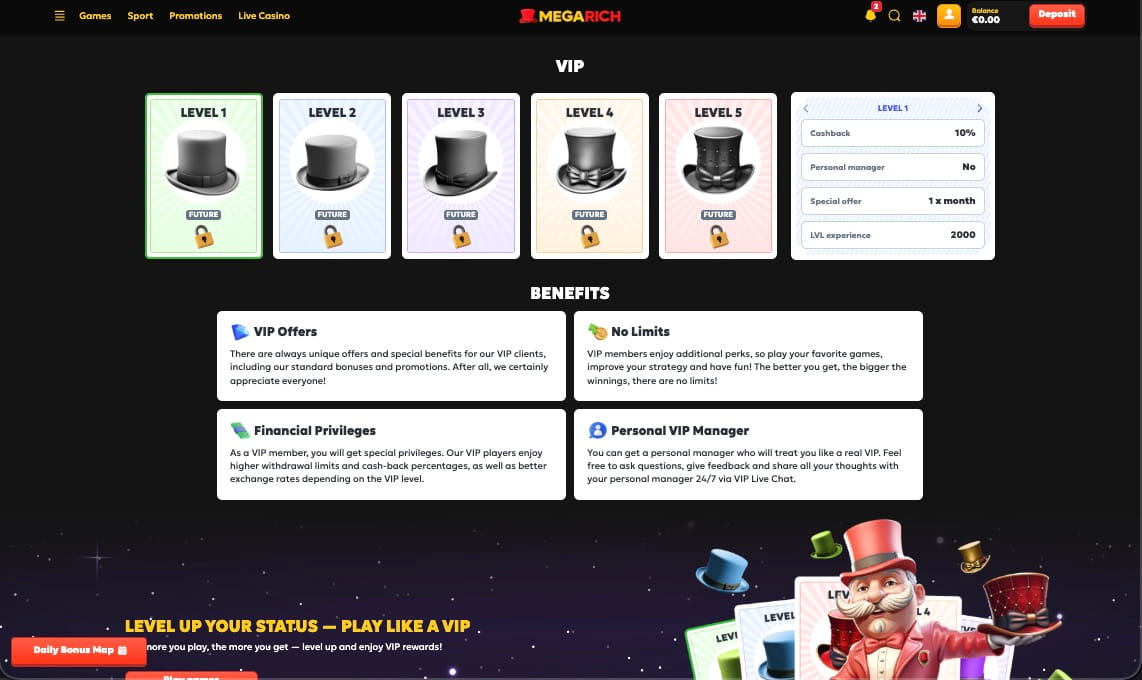 VIP program p&aring; Megarich Casino