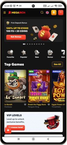 Megarich Casino Hovedside p&aring; Mobilsk&aelig;rm