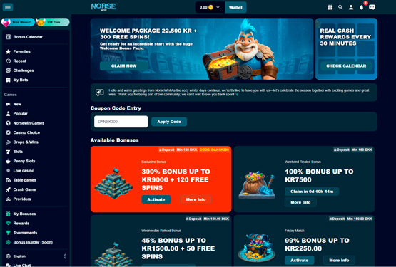 Bonusser og kampagner p&aring; Norsewin Casino