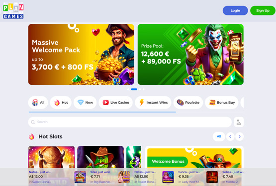 Plangames Casino hovedsiden