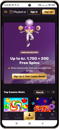 Playbet.io Casino hovedsk&aelig;rm p&aring; mobil