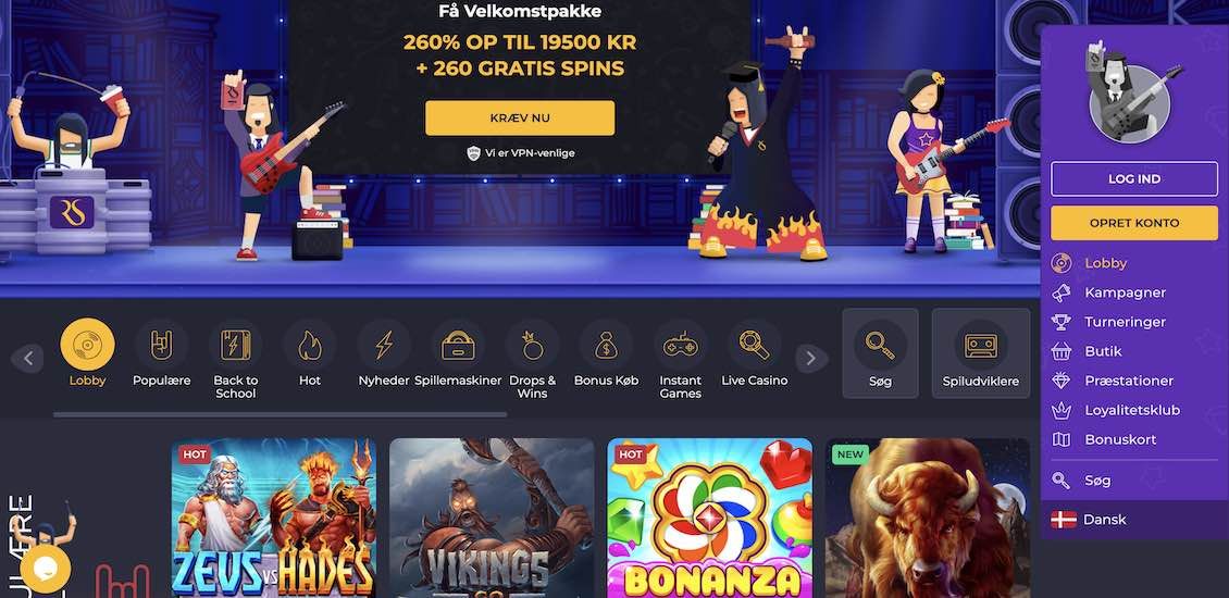 Hovedside p&aring; Rolling Slots Casino Site