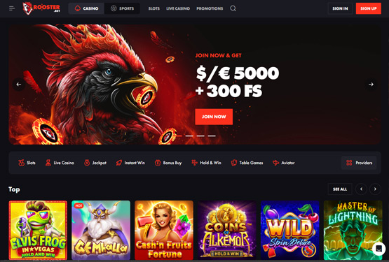 Hovedside p&aring; Rooster bet Casino Site
