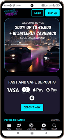 Turbowins Casino Hovedside p&aring; Mobilsk&aelig;rm