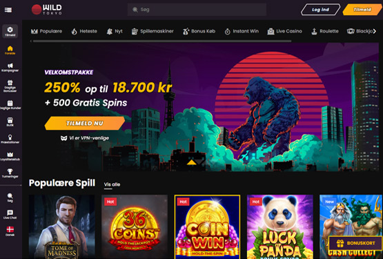 Hovedside p&aring; Wild Tokyo Casino Site