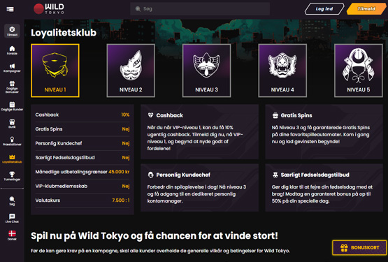 Loyalitetsprogram p&aring; Wild Tokyo casino