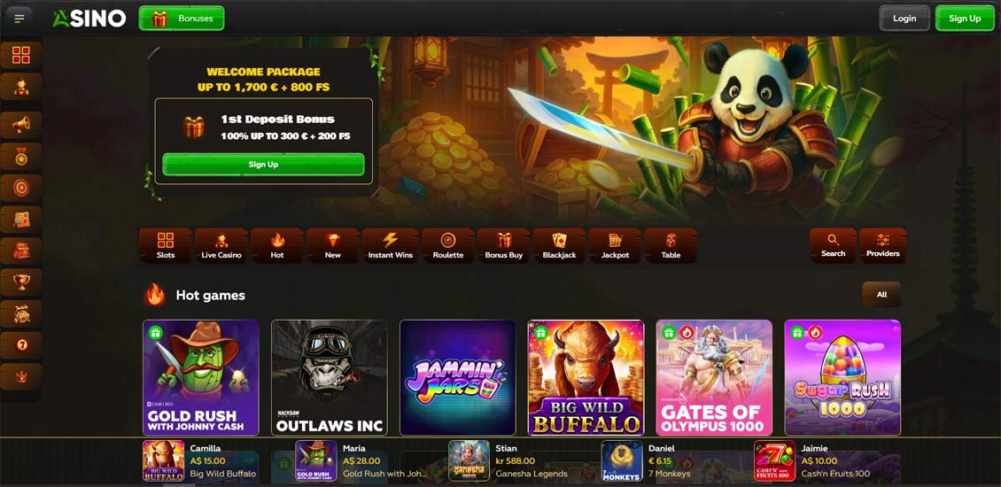 Hovedside p&aring; Asino Casino Site