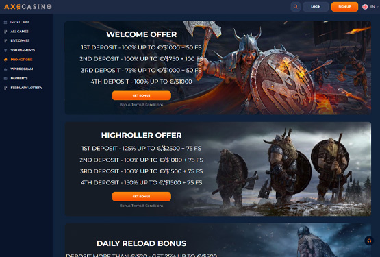 Bonusser og kampagner p&aring; Axe Casino