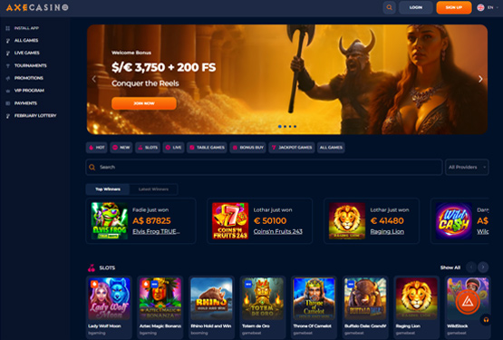 Hovedside p&aring; Axe Casino Site