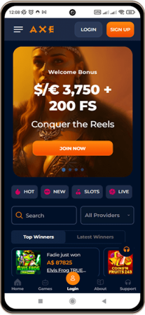 Axe Casinos Hovedside p&aring; Mobilsk&aelig;rm