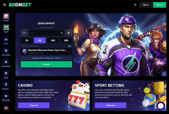 Hovedside p&aring; BeOnBet Casino Site