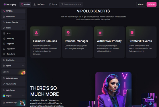 VIP program p&aring; Betandplay Casino