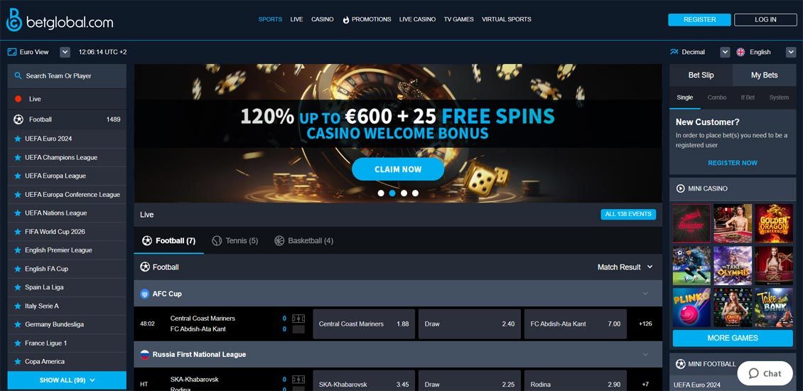 Hovedside p&aring; BetGlobal Casino Site