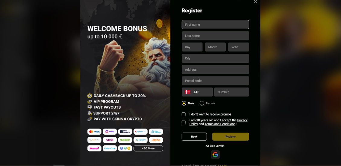 Sloterra Casino registreringsproces trin 3