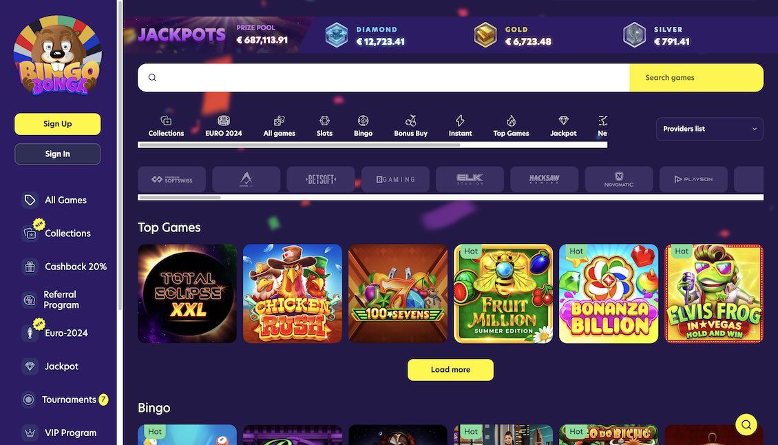 Hovedside p&aring; BingoBonga Casino Site