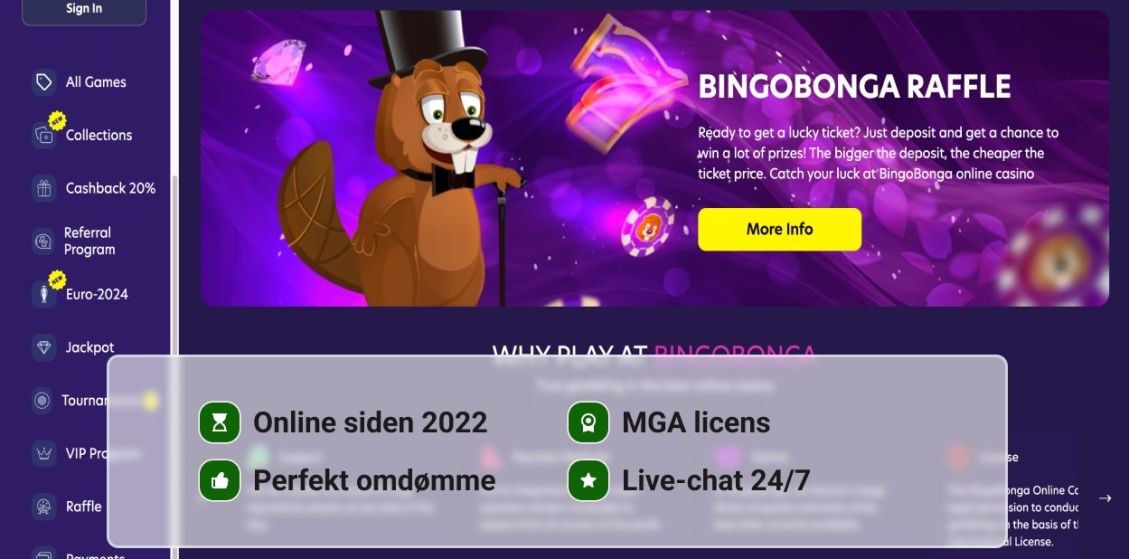 BingoBonga Casino grundl&aelig;ggende oplysninger