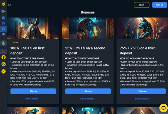 Bonusser og kampagner p&aring; Book of Bet Casino