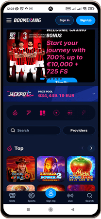 Boomerang Bet Casinos Hovedside p&aring; Mobilsk&aelig;rm