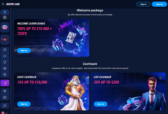 Bonusser og kampagner p&aring; Boomerang Bet Casino