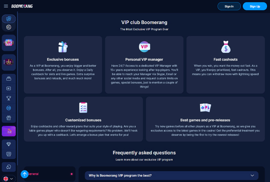 VIP program p&aring; Boomerang Bet Casino