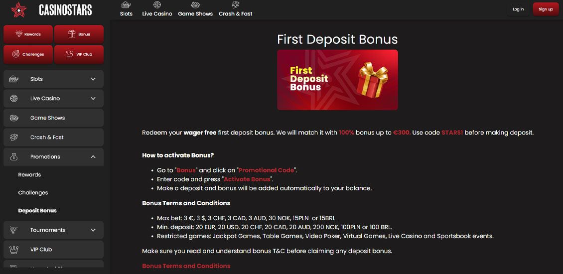 Bonussiden p&aring; Casinostars-webstedet