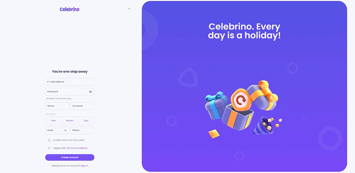 Celebrino Casino registreringsproces trin 2