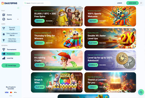 Bonusser og kampagner p&aring; Dailyspins Casino