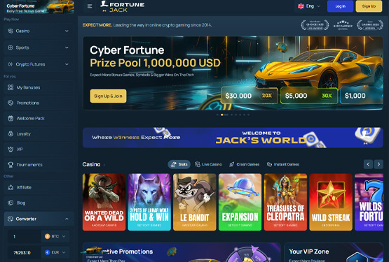 Hovedside p&aring; FortuneJack Casino Site