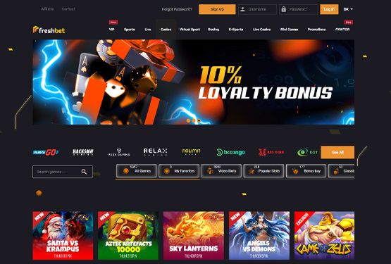 Hovedside p&aring; Freshbet Casino Site